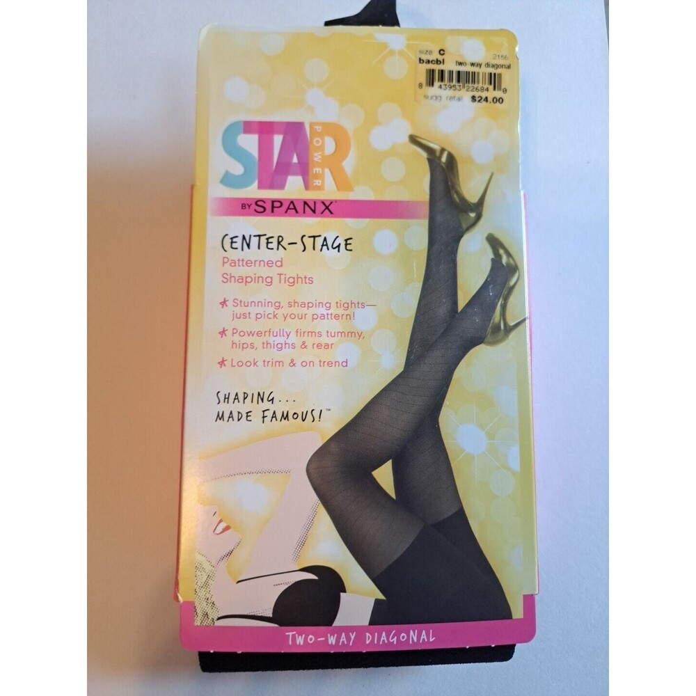Spanx Star Power Center-Stage Two-Way Diag Patterned Shaping Tights Black Size C